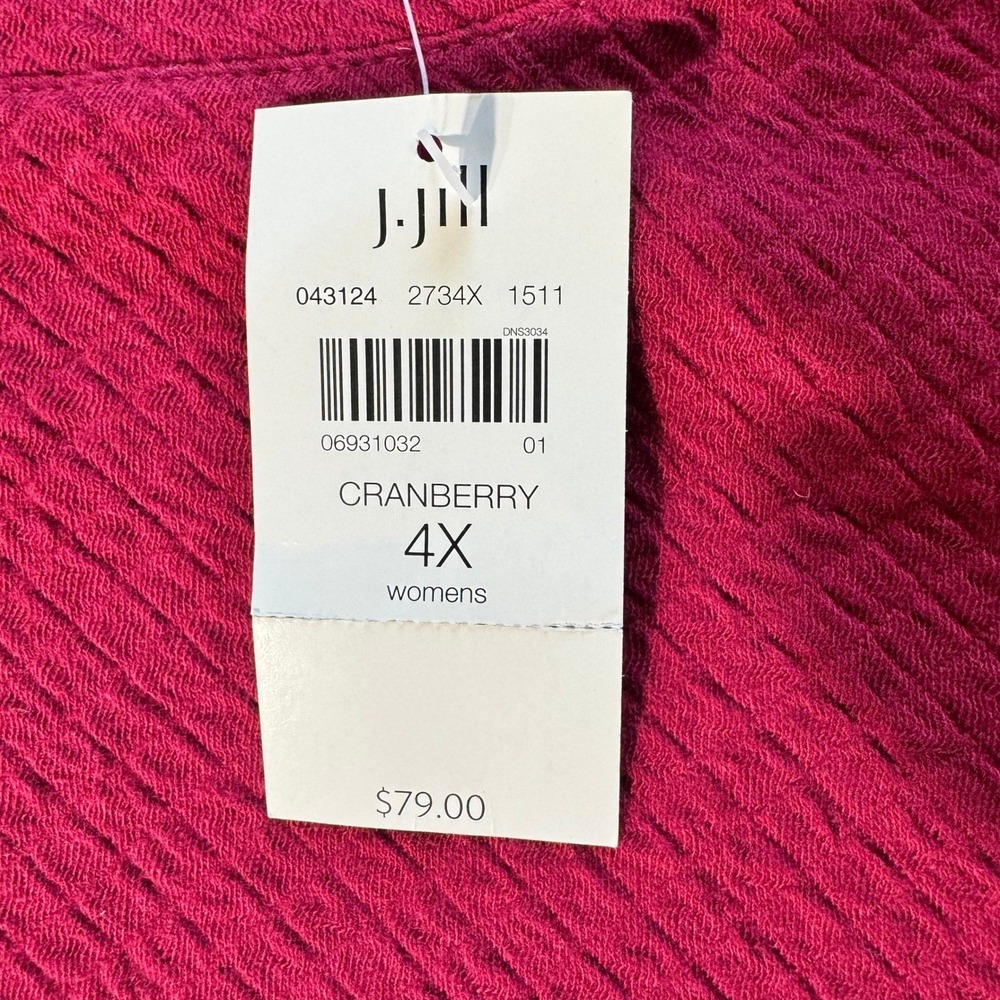 J. Jill Pure Jill Cranberry Textured Pocket Top 4X Plus Size 2734X Long Sleeve